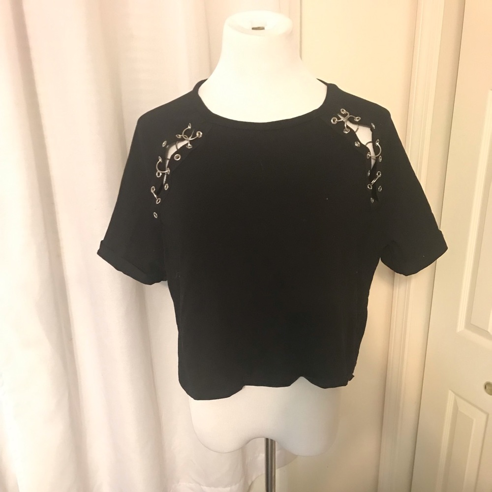 Black Crop Top w/ Silver grommets